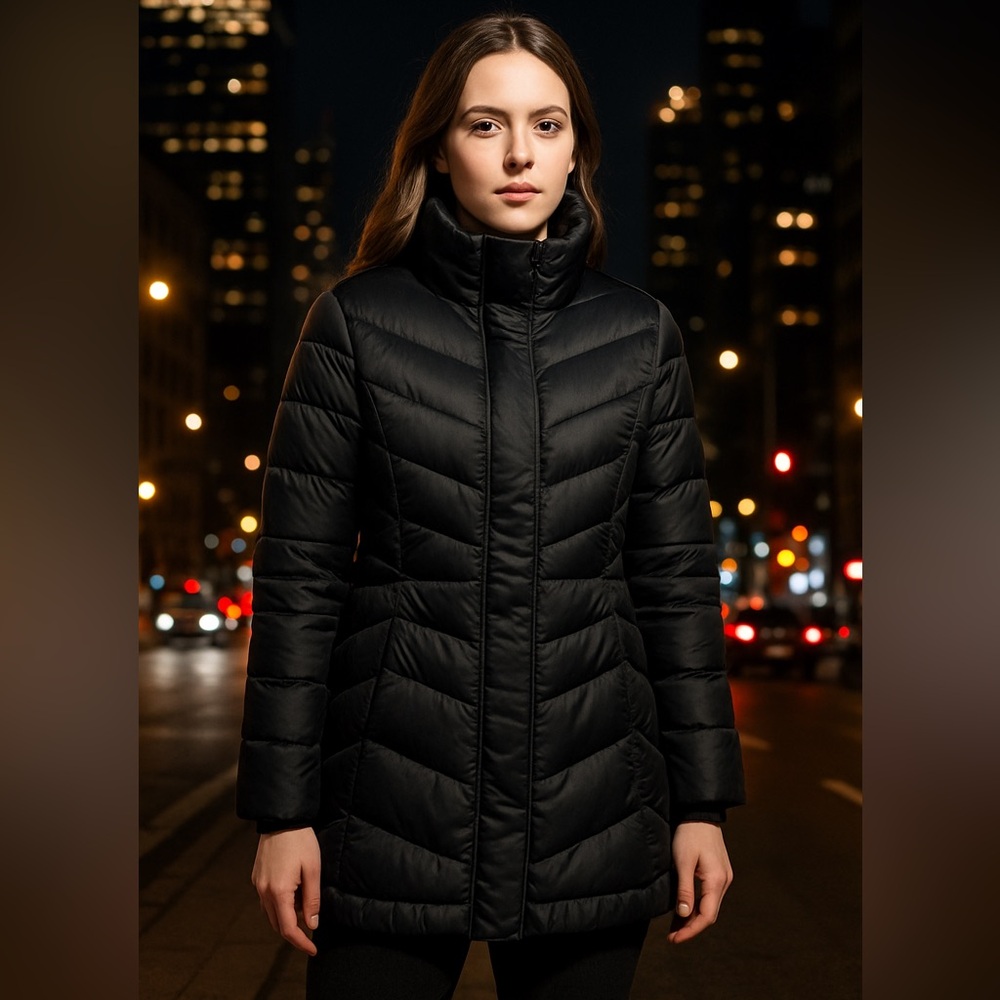Guess Women’s Black Down Feather Puffer Jacket XL Warm Quilted Winter Coat